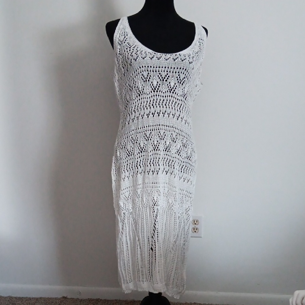 Elegant White Crochet Beach/Pool Cover-Up Dress